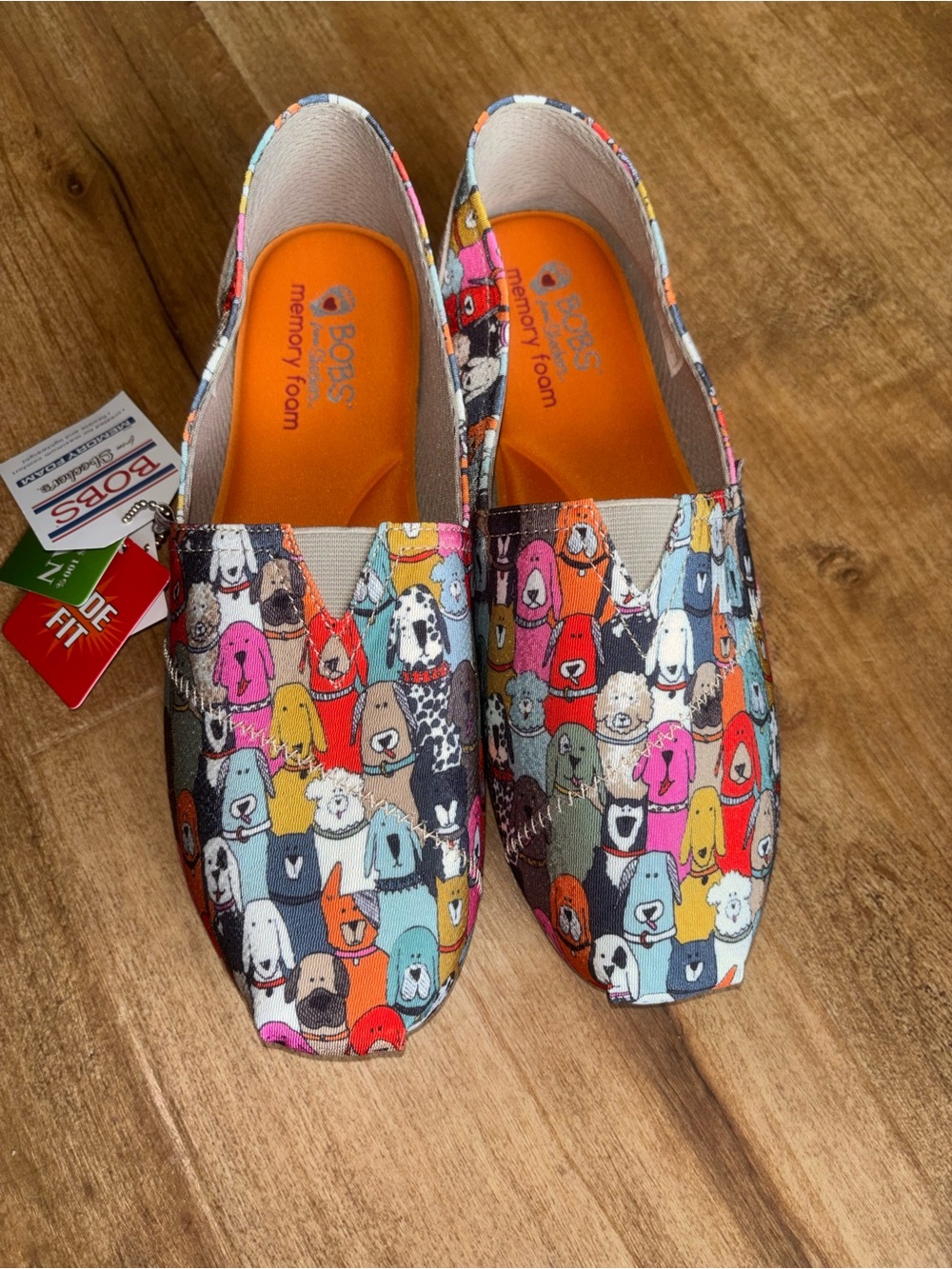 New! BOBS from Skechers Multicolor Dog-Print Slip-On Sneakers size 11W